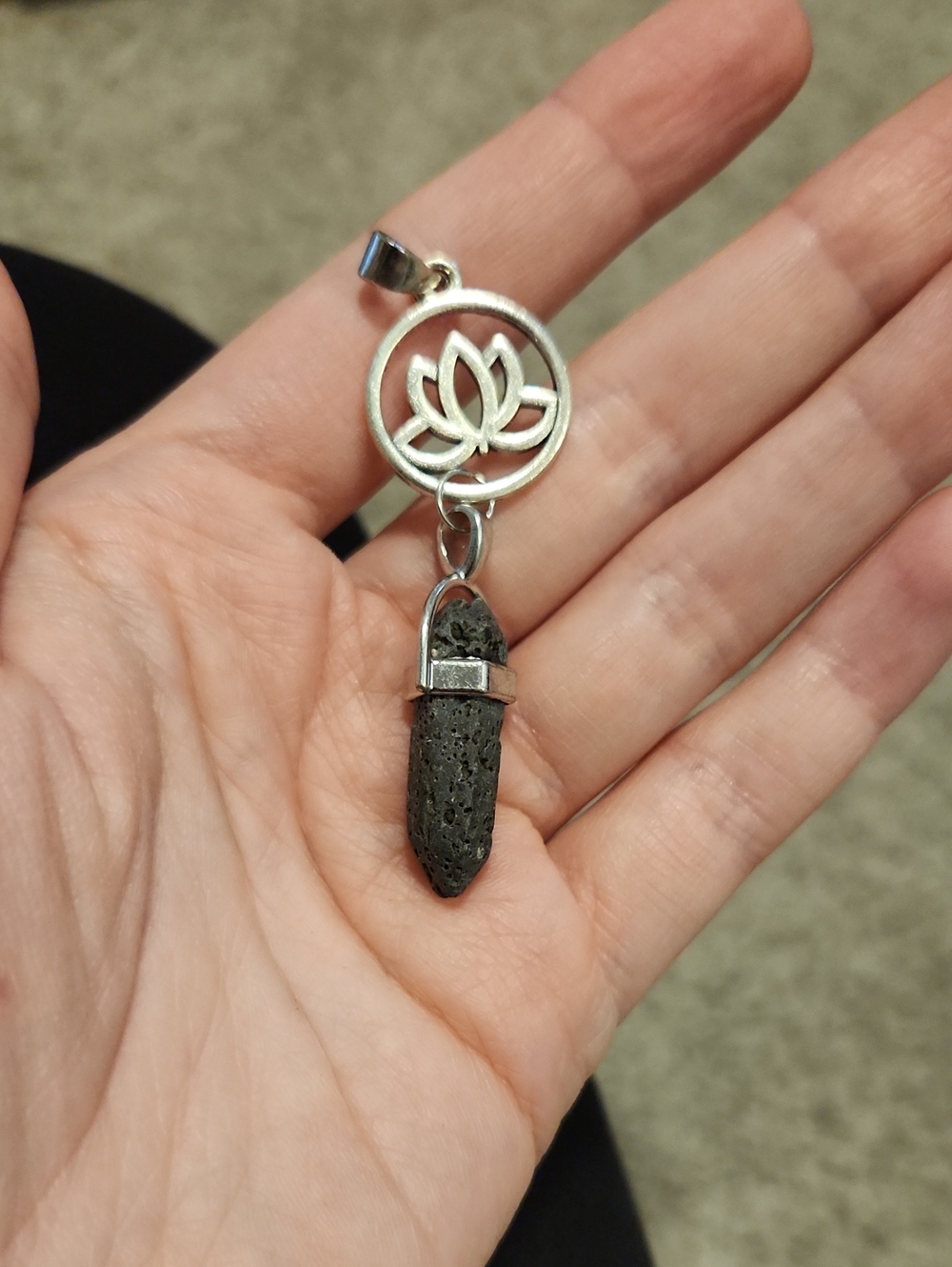 (3 For $15) Volcano Lava Stone Lotus Essential Oil Pendant
